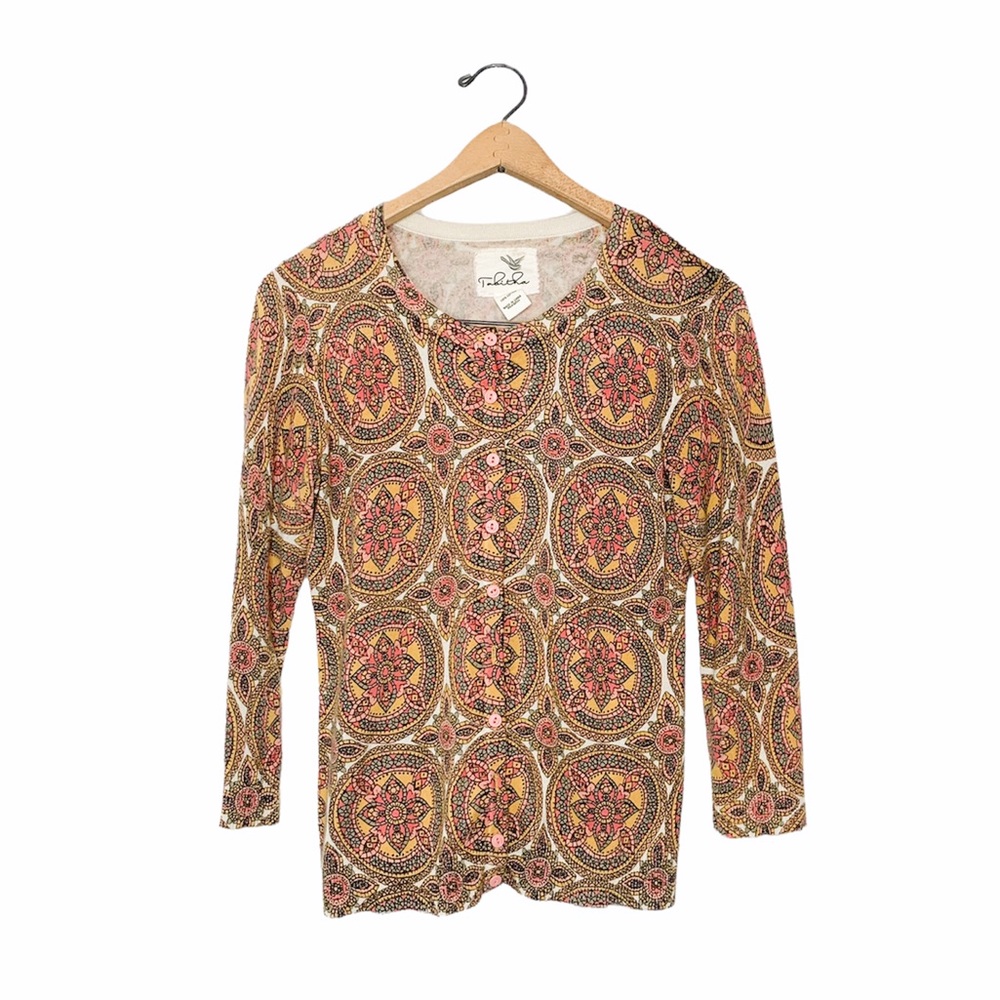 Anthropologie Tabitha Geometric Print Knit Cardigan Sweater Medium M